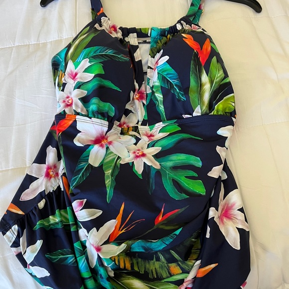 Lauren Watercolor Tropical High Neck Tankini & high cut bikini bottom - Picture 1 of 4